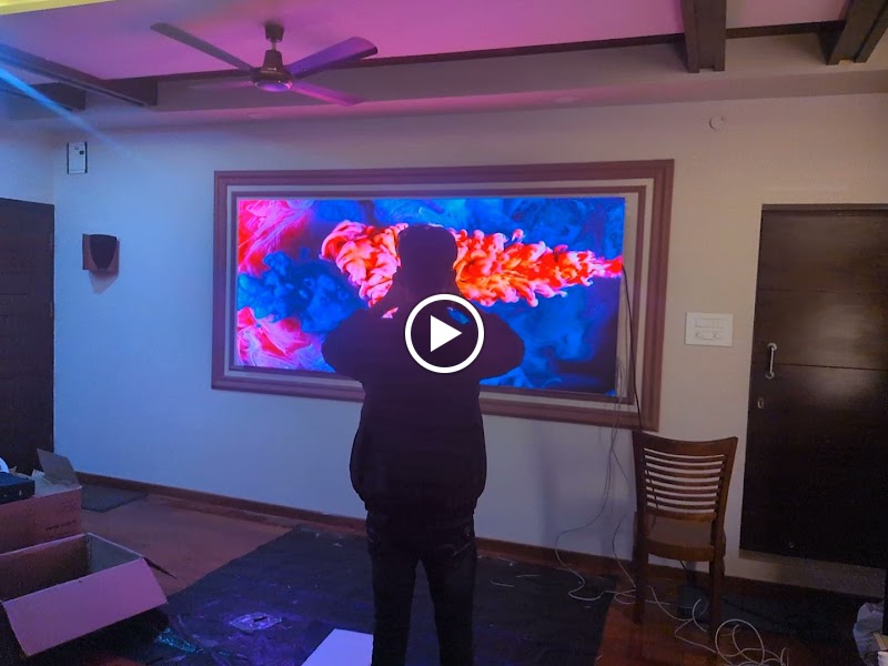 PixelSpot indoor LED wall in a dimly lit Bengaluru lounge, the kind of room a pub or sports bar screen has to work in