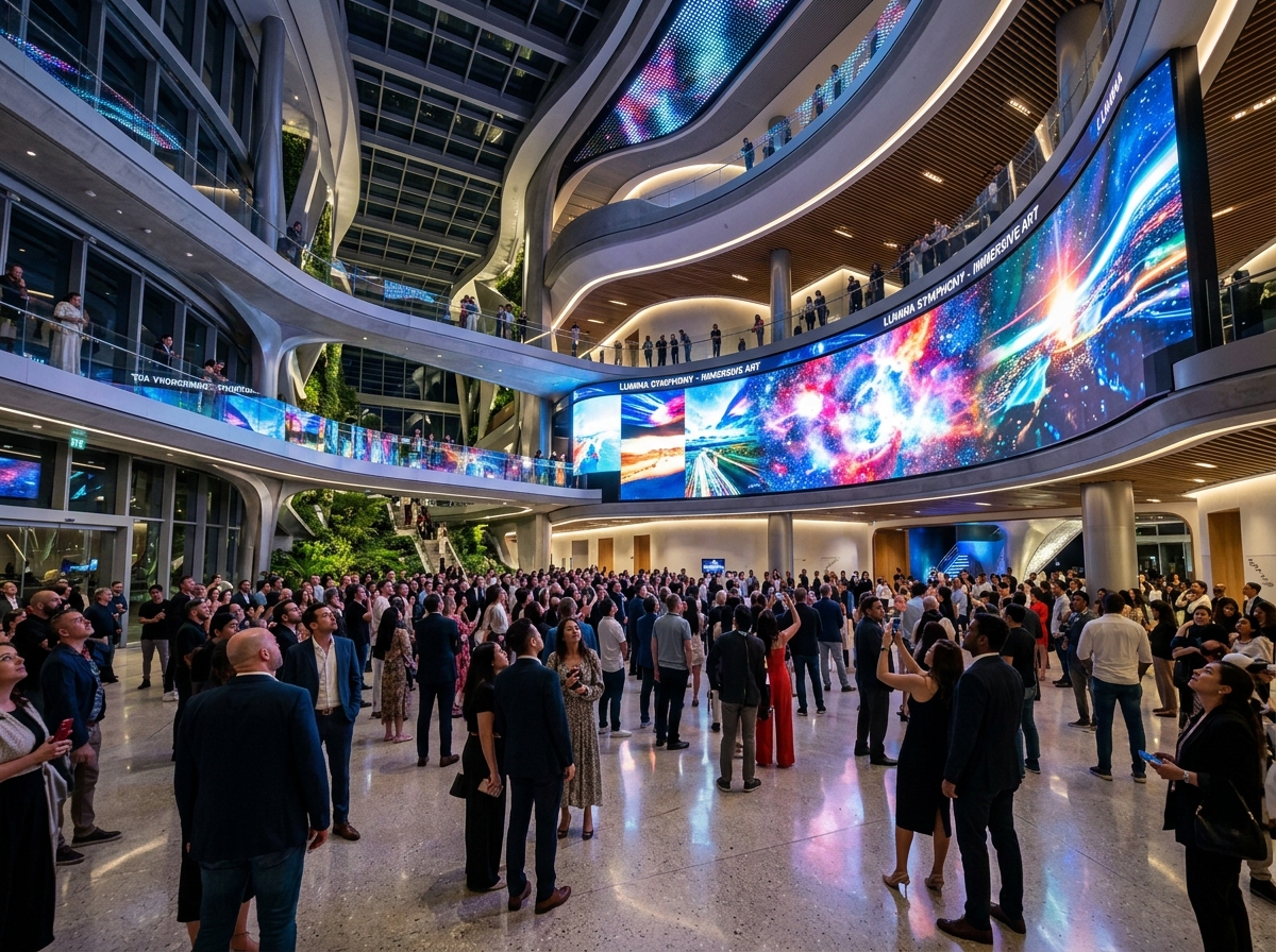 Crowd Captivated by Curved LED Video Wall